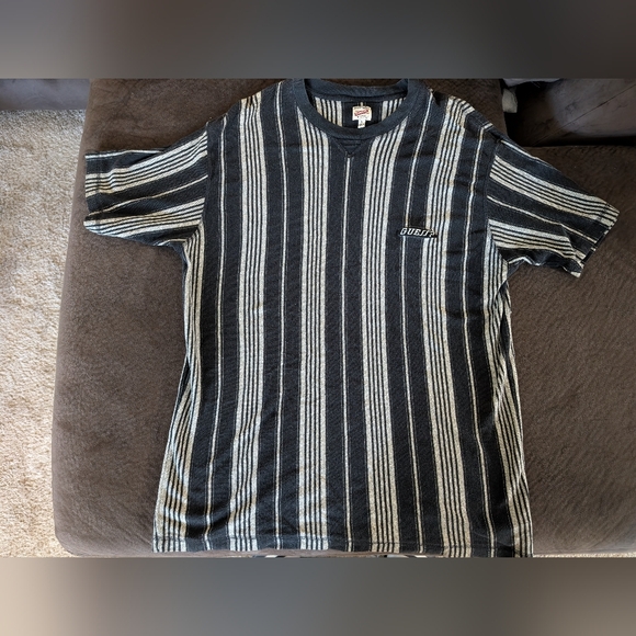 Guess Jeans Shirt Men XLarge White Black Striped Vintage Embroidered - Picture 1 of 4